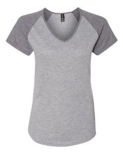 Load image into Gallery viewer, Anvil-Women's Triblend Colorblock V-Neck Raglan Tee-6770VL